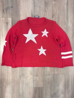 Wooden Ships Red Crewneck Sweater Stars and Stripes